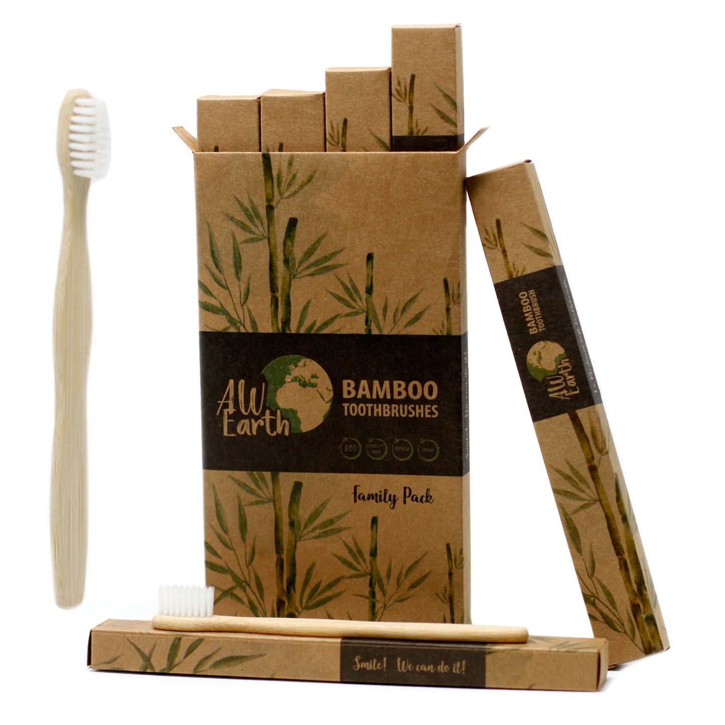 Bambus-Zahnbürsten weiß (Familienpackung)